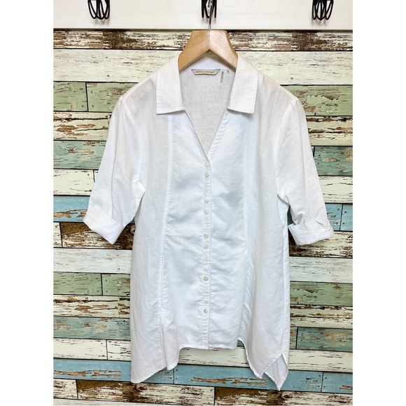 Women's Soft Surroundings White Linen Cotton Button Up Tunic Top Size PM - Picture 3 of 7